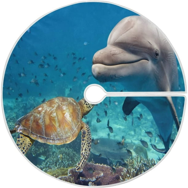 RYLABLUE DolphinTurtle Xmas Christmas Tree Skirt Stand Mat for Holiday