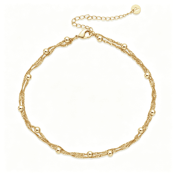 DESIGNICE 14K Gold Plated Anklet for Women-Trendy Link Chain Ankle Bracelet Summer Jewelry-Boho Dainty Anklets with Cubic Zirconia,Beaded,Evil Eye,Star,Station,Pearls Adjustable Gold Jewelry