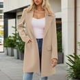 thumbnail image 2 of Wuxian Womens Trench Coat Solid Color Button Down Long Sleeve Notched Collar Jacket Long Length Overcoat Autumn Winter Windbreaker Coat Street Wear,Khaki,XXL, 2 of 5