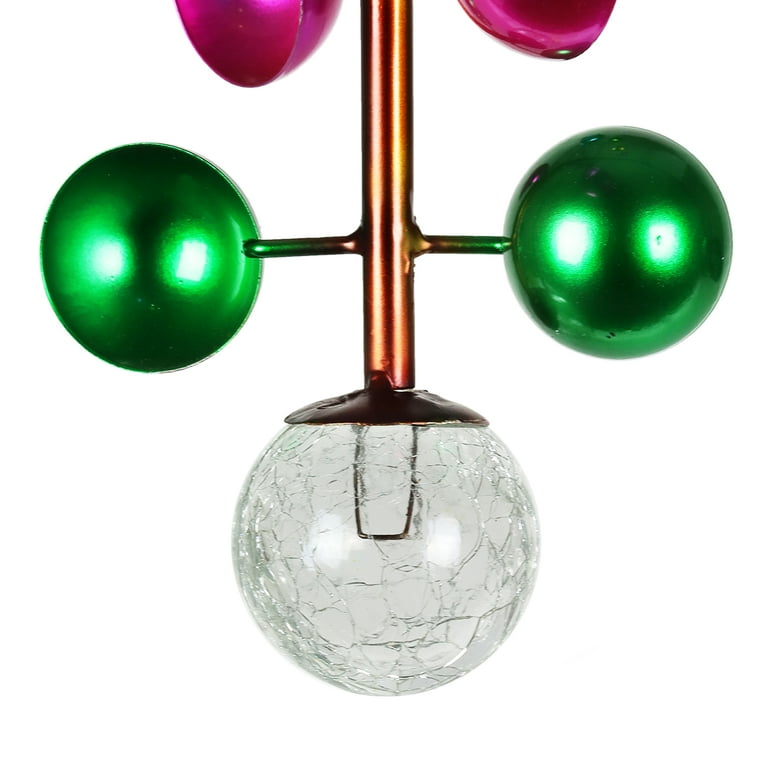 Art-In-Motion Colorful Hanging Metal Cup Spinner with Glass Crackle Ball, 9.5 by 13 Inches