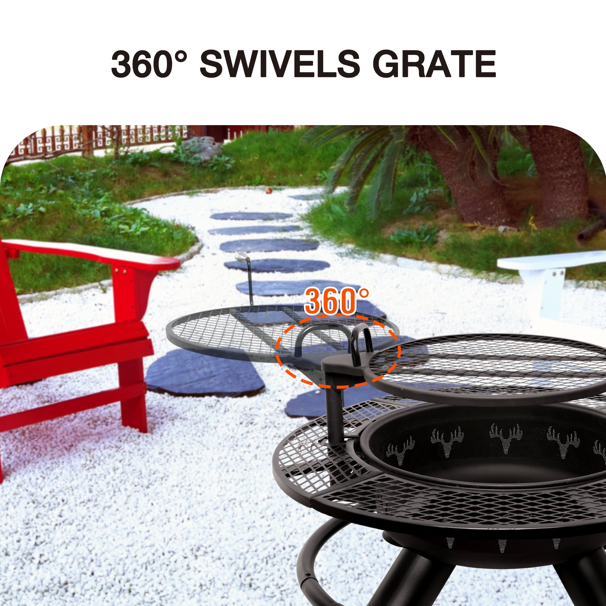 Vantana 47" Outdoor Wood Burning Fire Pit with 360° Swivel Adjustable Grill, Heavy-Duty Steel Bonfire Pit for Patio, Camping, Backyard BBQ & 2-in-1 Heating