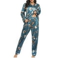 thumbnail image 2 of JGTDBPO Two Piece Pajama Set For Women Long Sleeve Sleepwear Soft Button Down Loungewear Pjs Set Nightwear With Long Pants Silk Satin Long Pajama For Women, 2 of 7