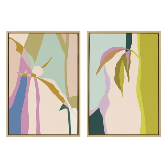 Kate and Laurel Sylvie Delight in the Moment 1 and 2 Framed Canvas Wall Art Set by Alicia Schultz, 2 Piece Set 23x33 Natural, Colorful Abstract Nature Art Wall Décor