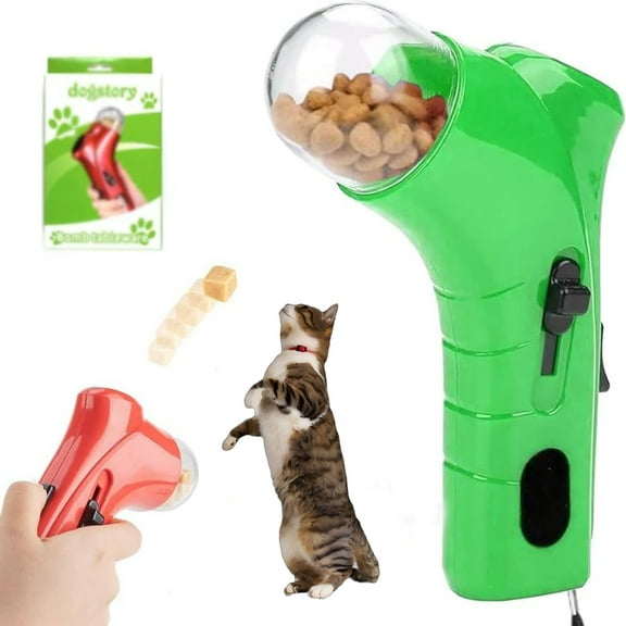 Cat Treat Launcher Gun, Cat and Dog Food Shooter Gun, Handheld Interactive Pet Snack Catapult, Fun Cat Ball Dispenser Gun Toy, Kitten Puppy Exercise Training Feeder for Park Walk Home(Green)