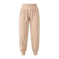 thumbnail image 5 of ClodeEU Women's High Waisted Smocked Waist Jogger Pants,Casual Loose Fit Joggers with Elastic Cuffs Beige,Women's Plus L, 5 of 9