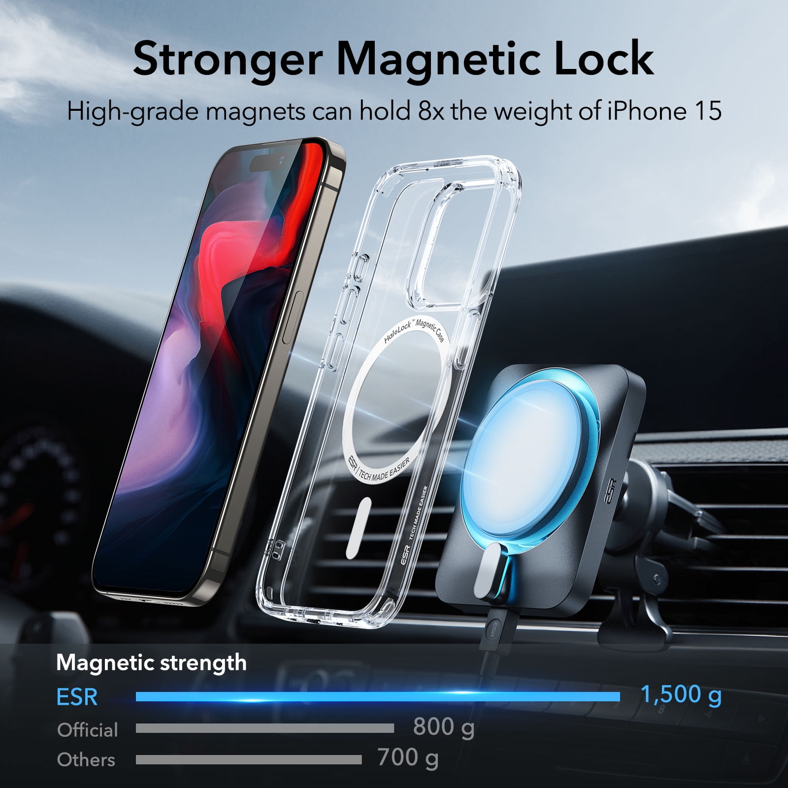 ESR Classic Hybrid Magnetic Case with HaloLock for iPhone 15 Pro Max, Magnetic MagSafe, Shockproof Ultra-high Hardness Protection, Clear