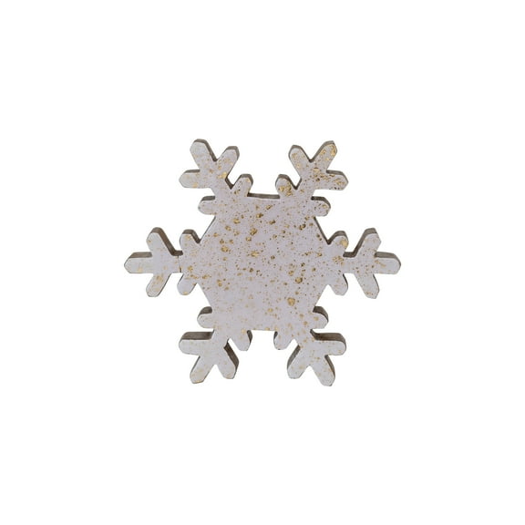 Creative Co-Op Handmade Enameled Mango Wood Snowflake with Gold Splatter, Cream and Gold
