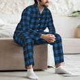 thumbnail image 6 of KLL Blue Black Plaid Sleepwear Mens Flannel Pajamas,Long Cotton Pj Set, 6 of 7
