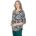 thumbnail image 3 of Alfred Dunner Womens Petite  Scroll Three Quarter Ruched Sleeve Top, 3 of 6