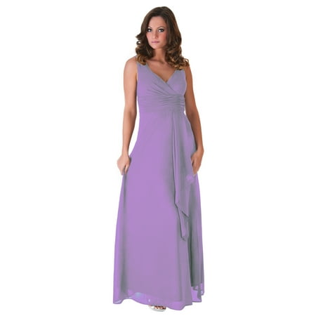 Faship Womens V-Neck Full Length Formal Dress Lavender -
