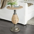 thumbnail image 2 of DecMode 15" x 22" Brown Wood Accent Table with Black Metal and Rattan Base, 1-Piece, 2 of 8