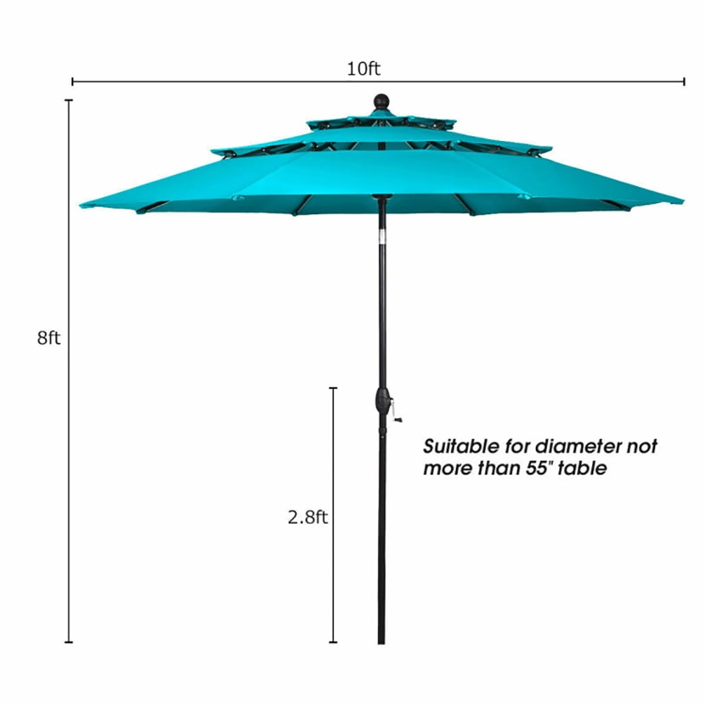 Aimee Lii 10' 3 Tier Patio Umbrella Aluminum Sunshade Shelter Double Vented without Base, Table Umbrella Outdoor Patio, Turquoise Aimee Lii 10' 3 Tier Patio Umbrella Aluminum Sunshade Shelter Double Vented without Base, Table Umbrella Outdoor Patio, Turquoise