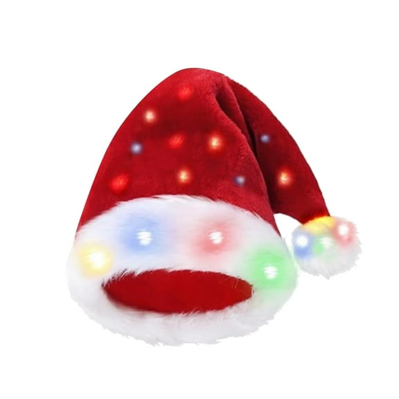 Christmas Tree Prelit Mantel Decorations Christmas Hat With LED Lights Funny Santa Hat Plush Faux Xmas Holiday Hat With Light Up Color (Red And Black Plaid) Christmas Decorations Clearance