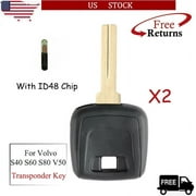 Keyecu 2PCS Replacement Uncut Blade Ignition Transponder Chip Key for Volvo S80 S60 V70 XC70 XC90 with ID48 Chip