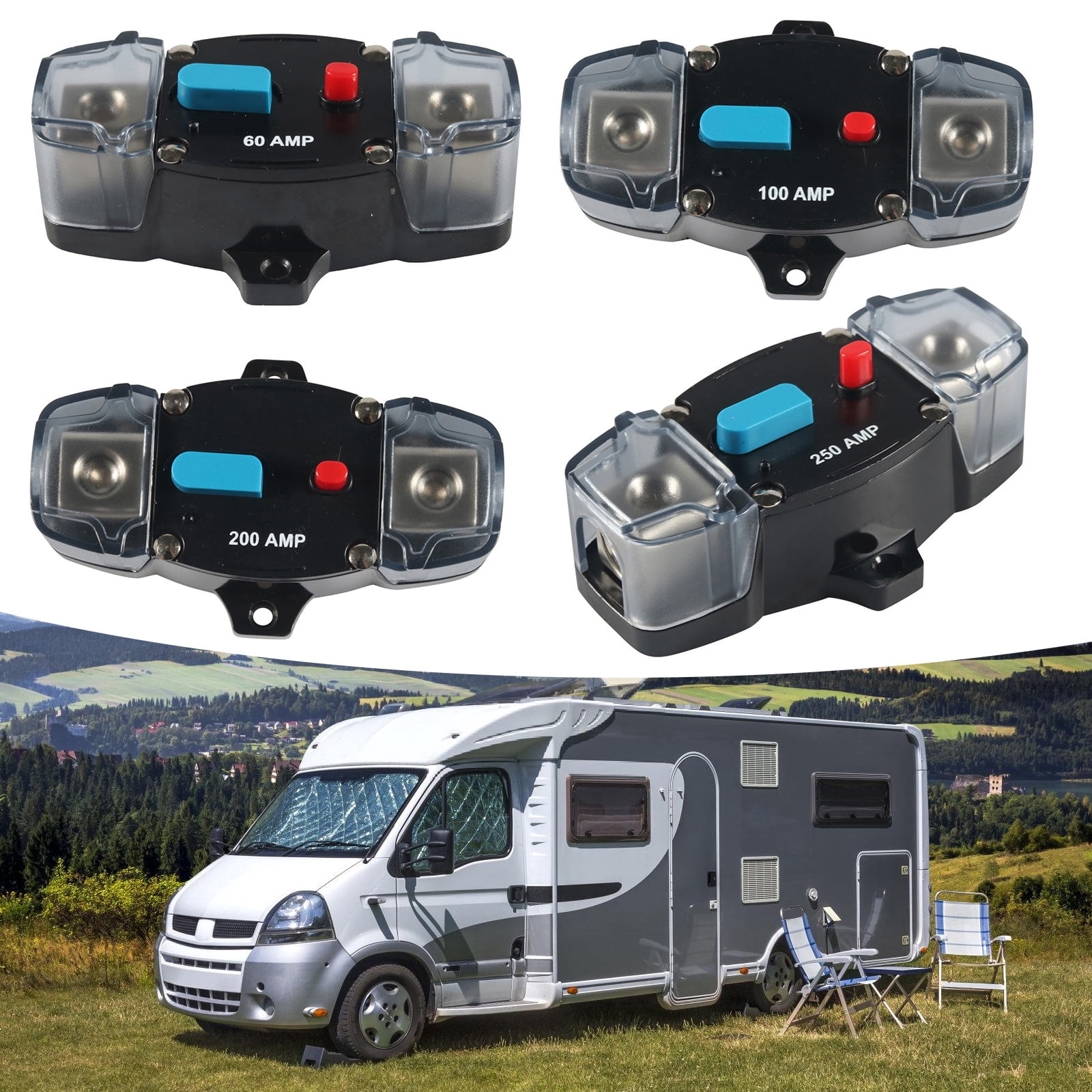 Manual Reset Resettable Inverter Block Circuits Breaker Inline Fuses Holder for Trolling Motor and Stereo Sound Systems