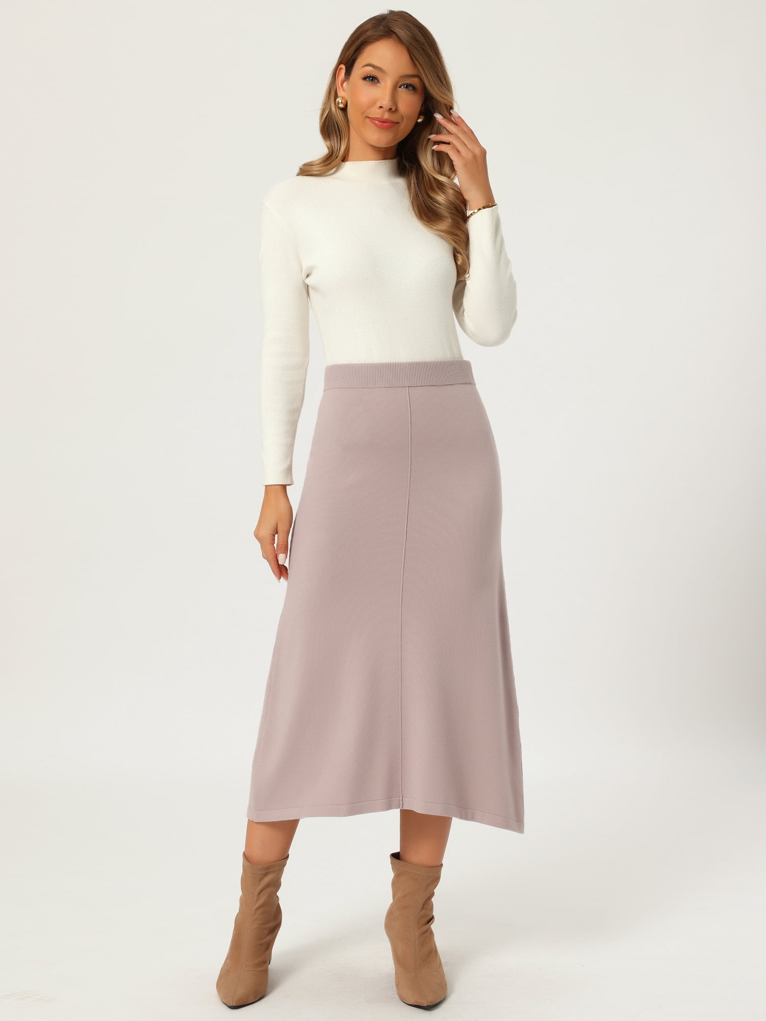 DARING DIVA Women's Sweater A Line Elastic High Waist Stretchy Midi Skirt X-Large Khaki