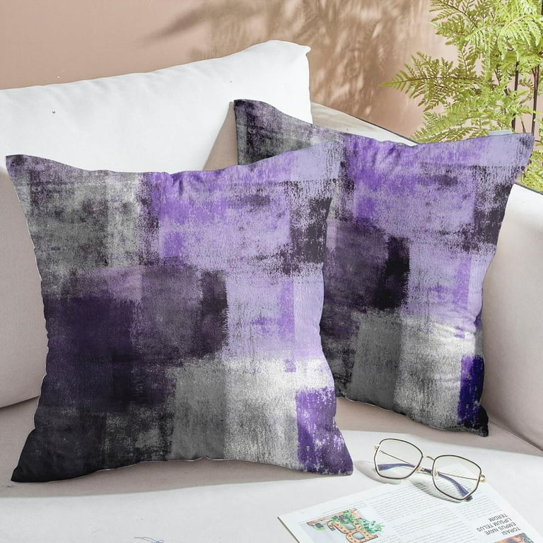 Purple Velvet Abstract Pillow Covers Set of Modern Accent Violet