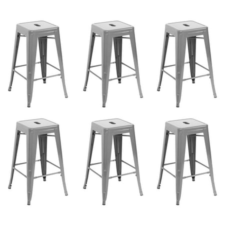 Belleze 26 Inch Metal Counter Stools Stackable Heavy Duty Seat Stool Belleze 26 Inch Metal Counter Stools Stackable Heavy Duty Seat Stool Gray Set