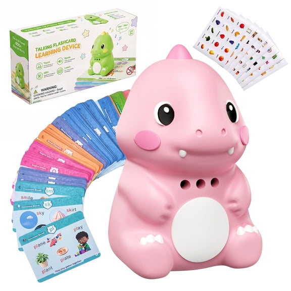 Dinosaur Talking Pen with Phonics Flash Cards, Interactive Learning Toy, Autism Sensory & Speech Therapy Toy, ABC 123 Educational Toy, Screen-Free Birthday Gift(Pink)