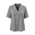 thumbnail image 4 of Yrmaups Loose Fit Short Sleeve Button Down Blouse for Women, Casual Collared Top, Soft Stretch Tee for Beach Travel Office Everyday Wear, Gray M, 4 of 6