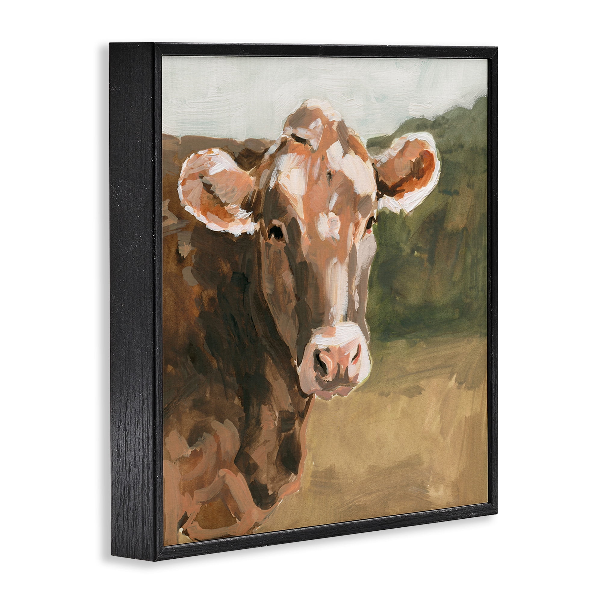 Stupell Industries Soft Country Meadow Cow Animals & Insects Painting Black Framed Art Print Wall Art, 17 x 17