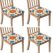 Red and Blue Pioneer Flower Modern Art Seat Covers for Dining Room Chairs Set Of 4,Stretch Printed Washable Chair Seat Cover with Elastic Ties and Button,Removable Waterproof Couch Cushion Covers