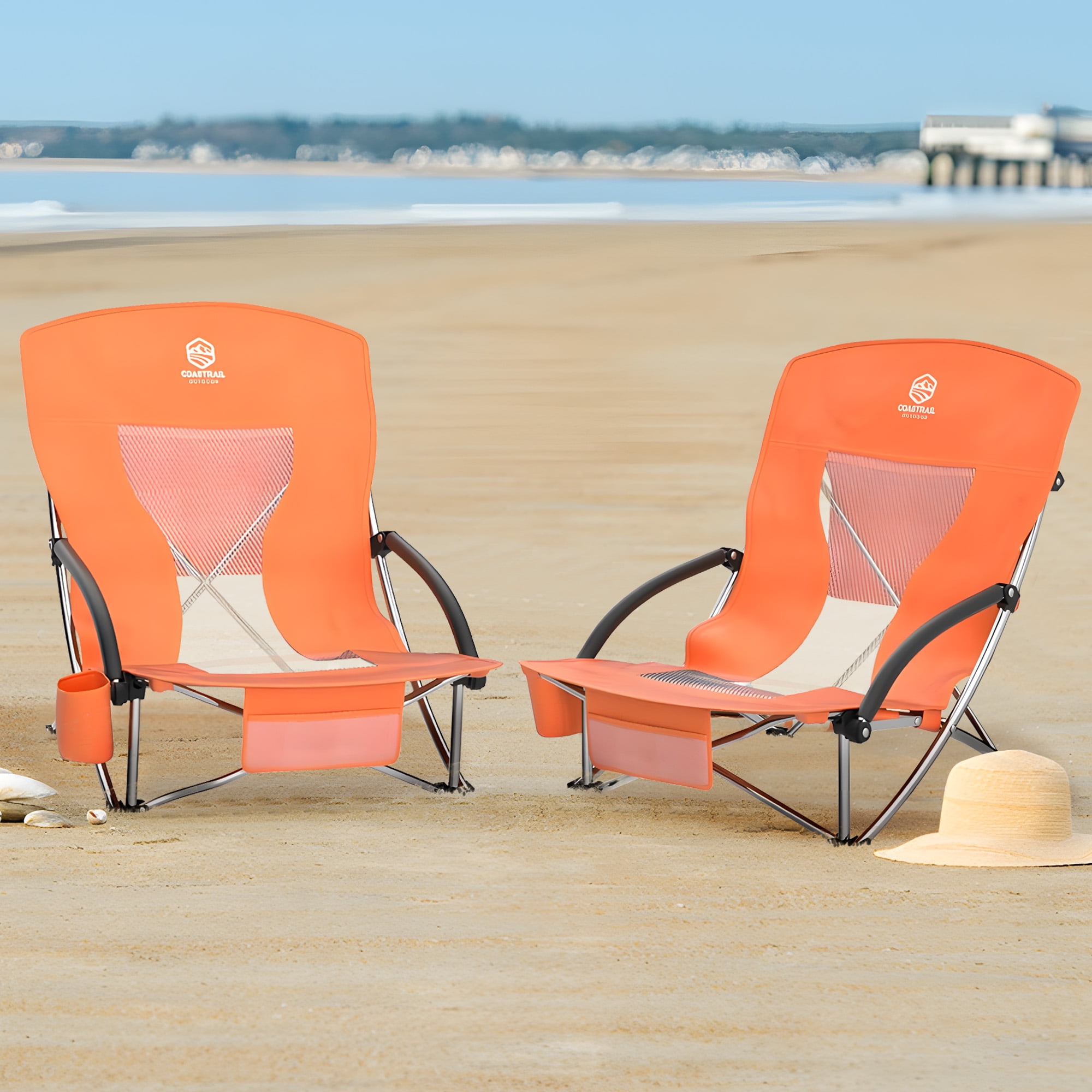 doubob 2 Pack Low Beach Chair Outdoor Folding Portable Lowback Sling