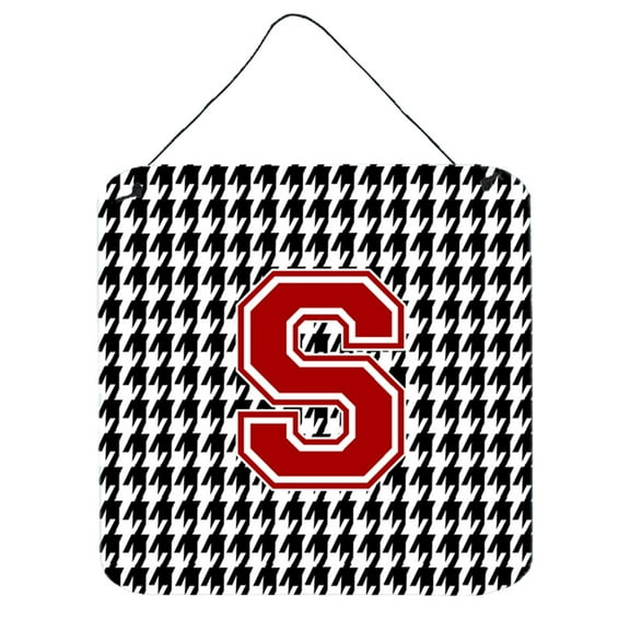 Letter S Monogram - Houndstooth Black Wall or Door Hanging Prints