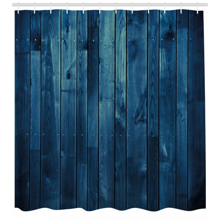 Dark Blue Shower Curtain, Wooden Planks Texture Image Board Floor Wall Lumber Rustic Country Life, Fabric Bathroom Set with Hooks, Pale Blue Dark Blue, by