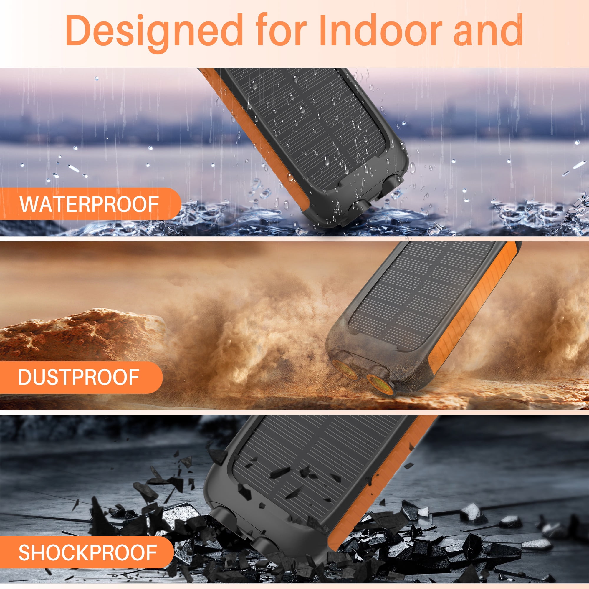 OWNTECH Portable Solar Charger for iPhone Android, 38800mAh Power Bank with 5 USB Port