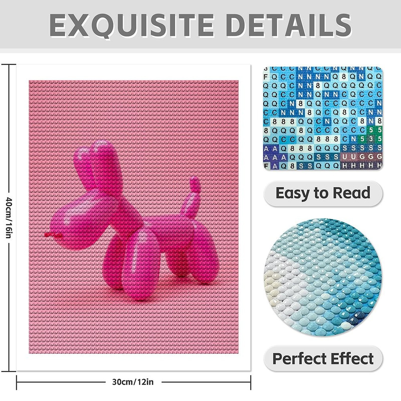 Diamond Art Kit for Adults, Bright Pink Balloon Animal Dog Diamond Painting for Adults Beginners, 5D DIY Diamond Art Painting Kits, Colorful Diamond Painting Craft for Home Decor 12x16