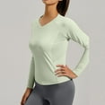 thumbnail image 5 of ZHYou Women's V-Neck Long Sleeve Fitness Top Stretchy Athletic Shirt Quick Dry Workout Tee Moisture Wicking Active Wear Slim Fit Gym Clothing,Green,Size 2XL, 5 of 8