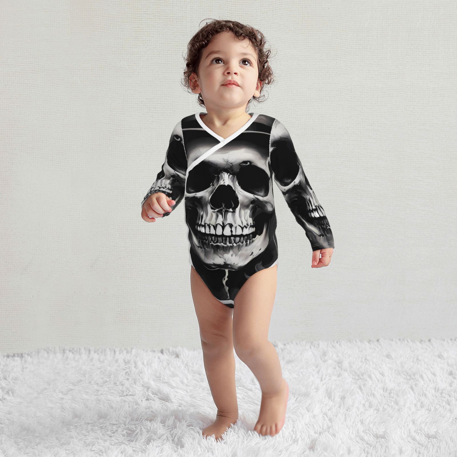 Xecao Black White Hat Skull Print Baby unisex-baby Cotton Long-sleeve Bodysuits-6 Months