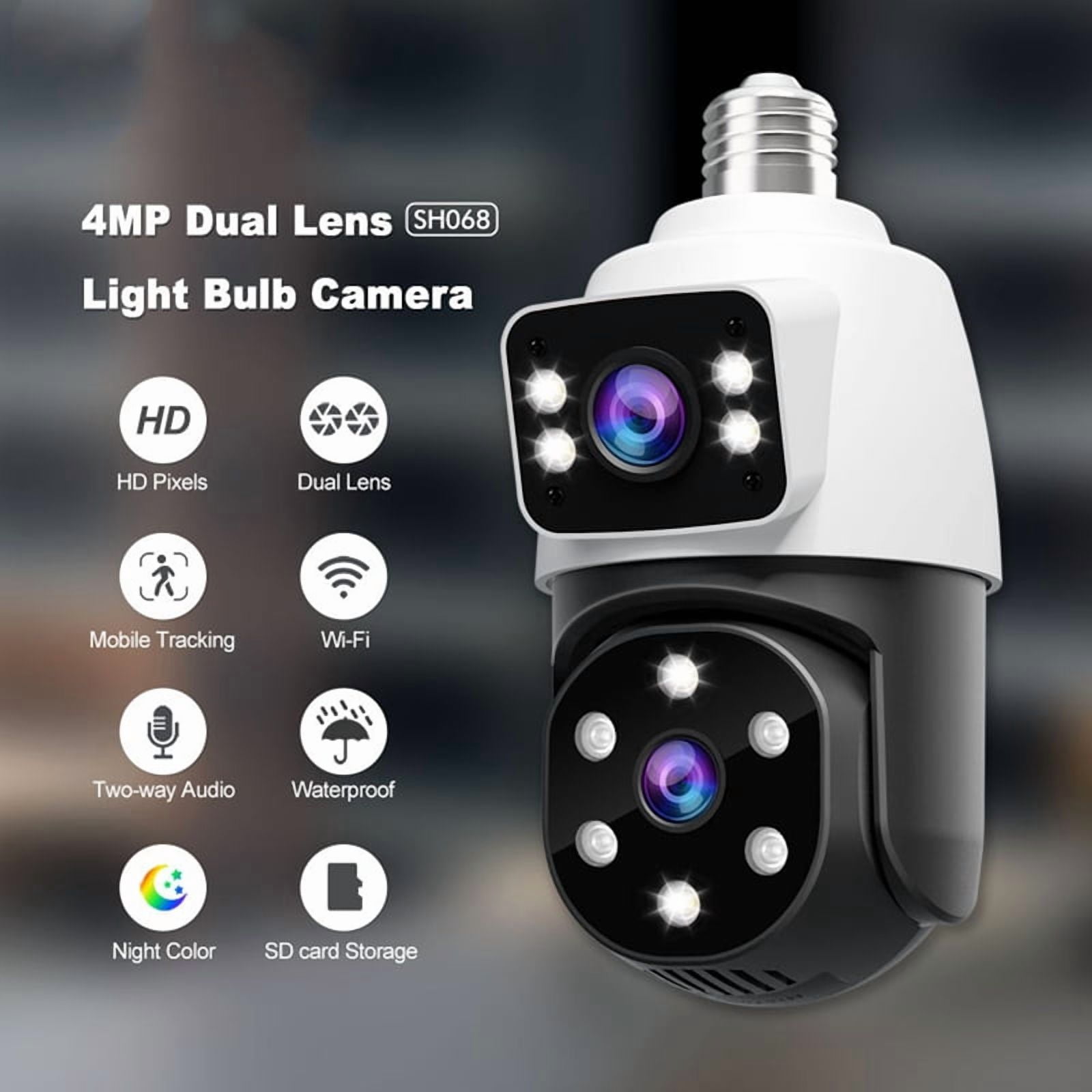 4MP Bulb Wifi PTZ Surveillance Camera Wireless 2MP Dual Lens, Night Vision, Human Tracking, Security Baby Monitor