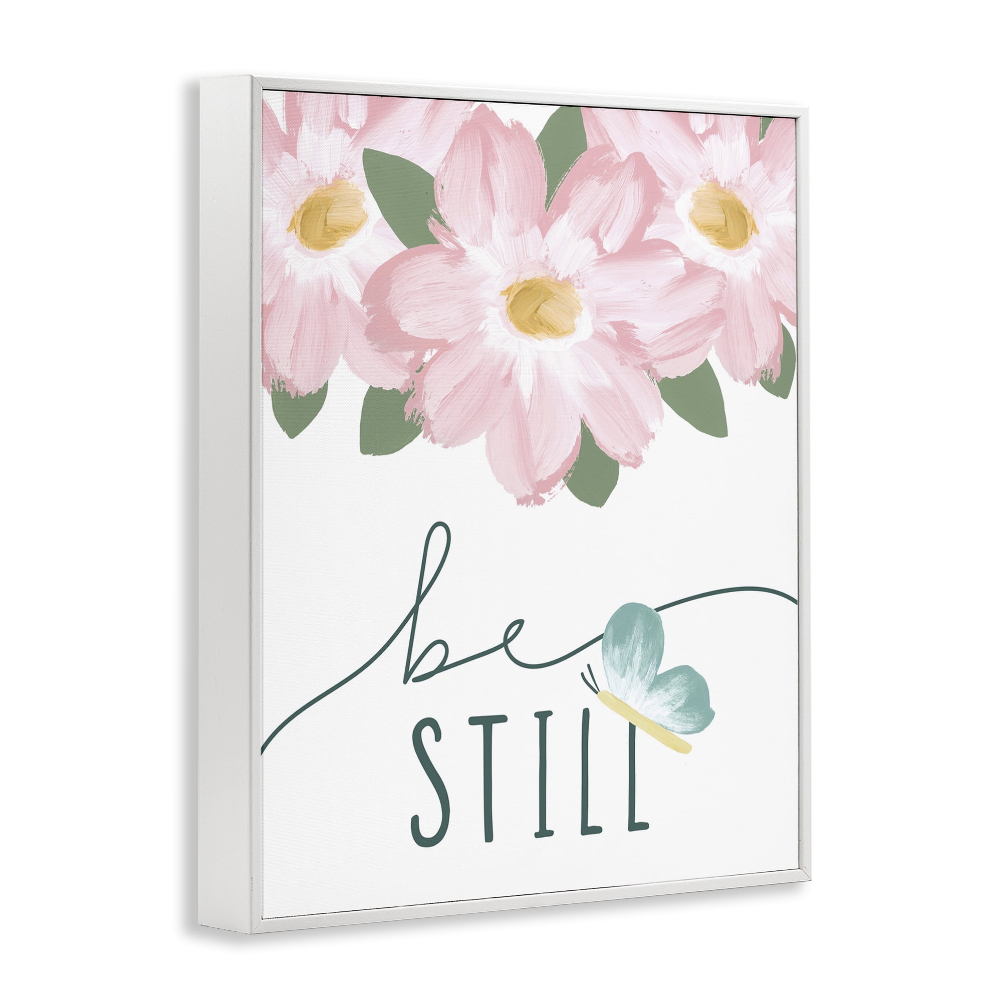 Stupell Industries Be Still with Florals Religious Painting White Framed Art Print Wall Art, 11 x 14