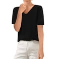 thumbnail image 2 of Dwellite Sweaters for Womens Short Sleeve Cropped V Neck Business Casual Lightweight Sweater Tops Summer Spring Knit Tops Pullover 2026 Black M, 2 of 5