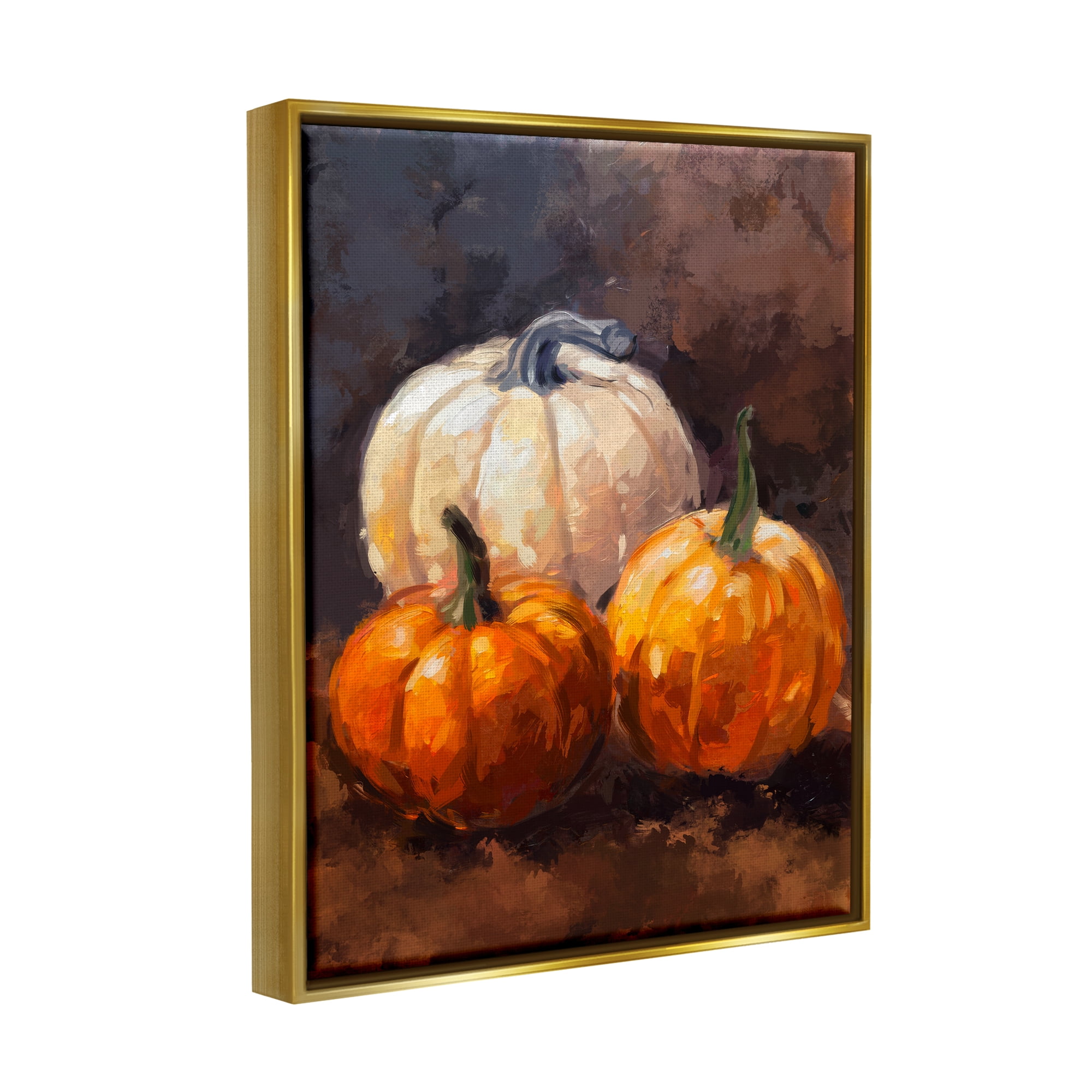 Stupell Industries Pumpkin Painting Still Life Holiday Painting Gold Floater Framed Canvas Art Print Wall Art, 17 x 21