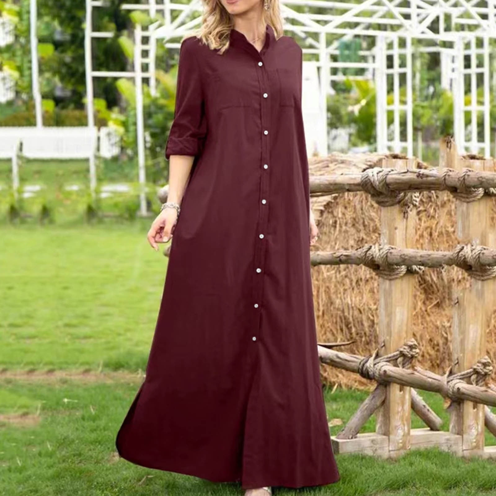 plus size long button down shirt dress Striped Long Sleeve Button Down Midi Dress Medium