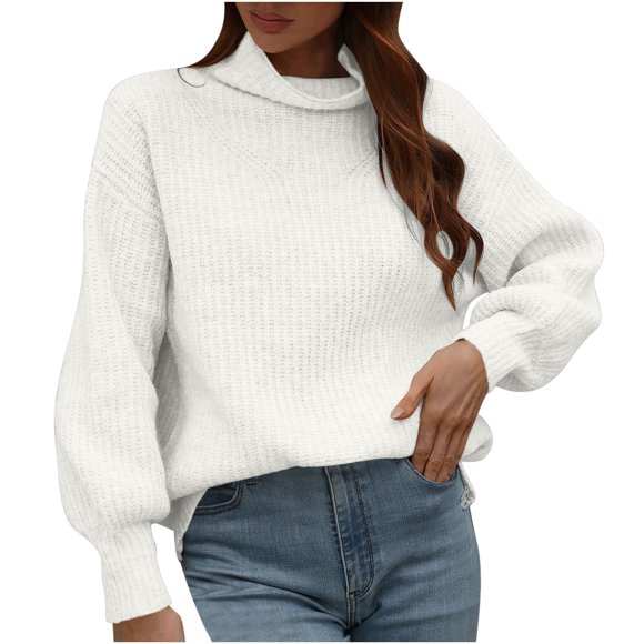 HAiming Women's Turtleneck Pullover Sweater Winter Solid Color Casual Long Sleeve 2025 Trendy Knitted Basic Blouse
