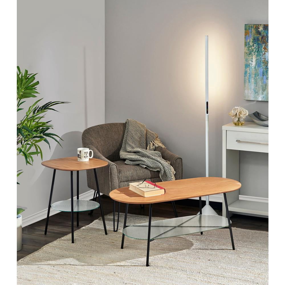 Adesso Diane Wood and Glass Accent Table, Natural/Black