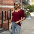 thumbnail image 4 of Solid Color V Neck Sleeve Loose T Shirt Ladies Bottoming Top Ladies Women Tops And Blouses Long Sleeve plus Size Exercise Clothes for Women plus Size Tunic Tops to Wear with Leggings Striped Tunic, 4 of 7