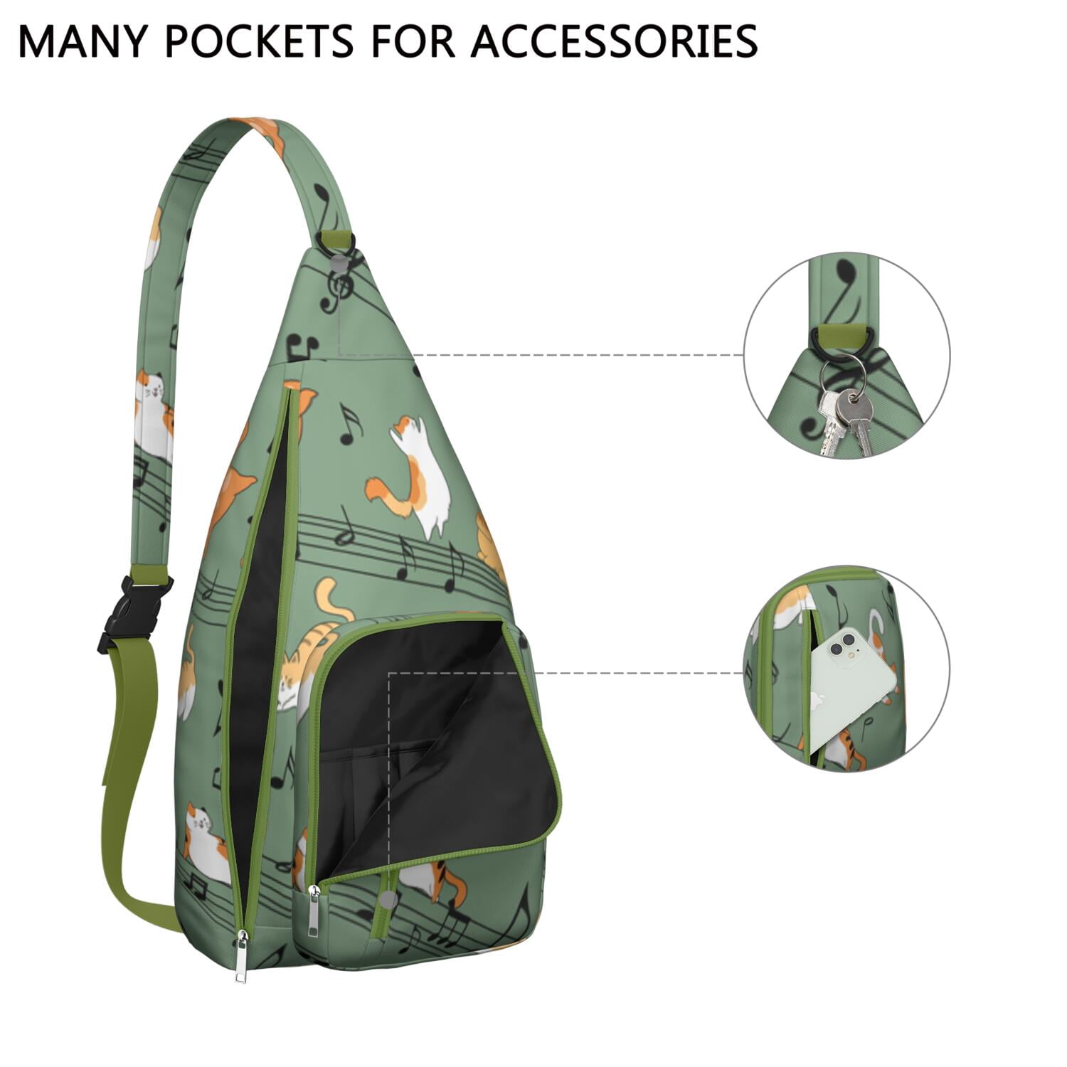 Floral Cat Shoulder Bag - Hand-drawn Cat Graphic Sling Backpack (Lightweight & Breathable, Organized Storage)