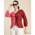 thumbnail image 5 of Moomaya 3/4 Sleeve V Neck Solid Georgette Top - Women's Elegant Georgette Top, 5 of 9
