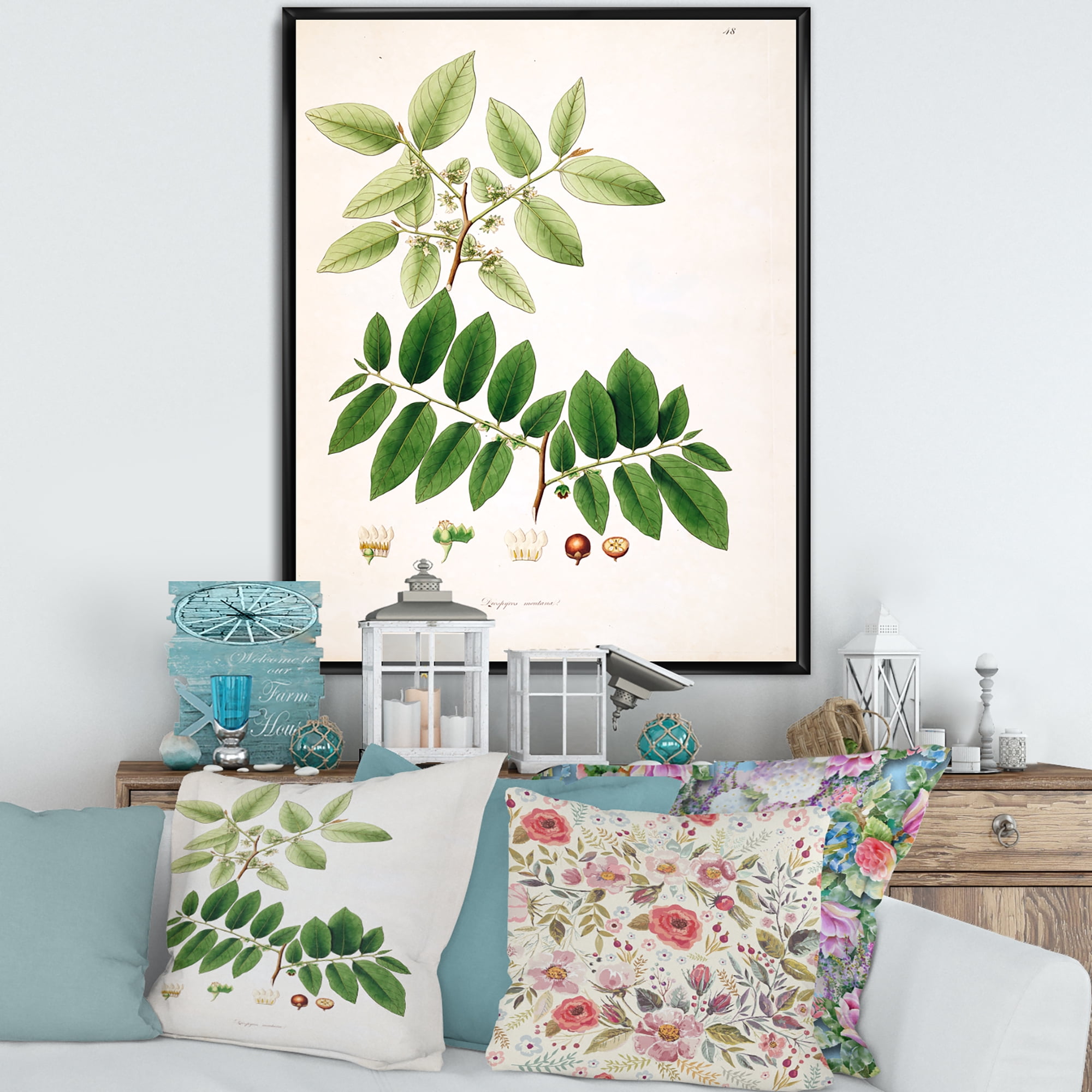 Designart 'Ancient Botanicals XIV' Farmhouse Framed Canvas Wall Art Print