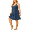 thumbnail image 4 of MODA NOVA Plus Size Sleep Dress for Juniors Cami Deep V Knit Polka Dots Nightgown Lingerie Dark Blue 4X, 4 of 5