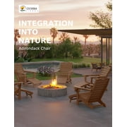 Folding Adirondack Chair with Retractable Ottoman Footrest, Wood Grain HDEP All Weather Fire Pit Chair with 2 Cup Holders for Outdoor, Classic Brown