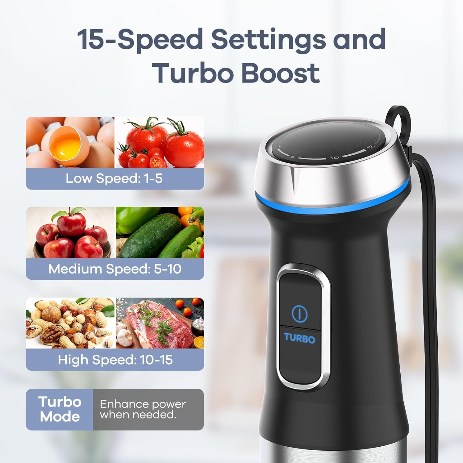 Immersion Blender Handheld 6 in 1 with Stainless Steel Blade, 15  Blenders Electric for Smoothies and Soups