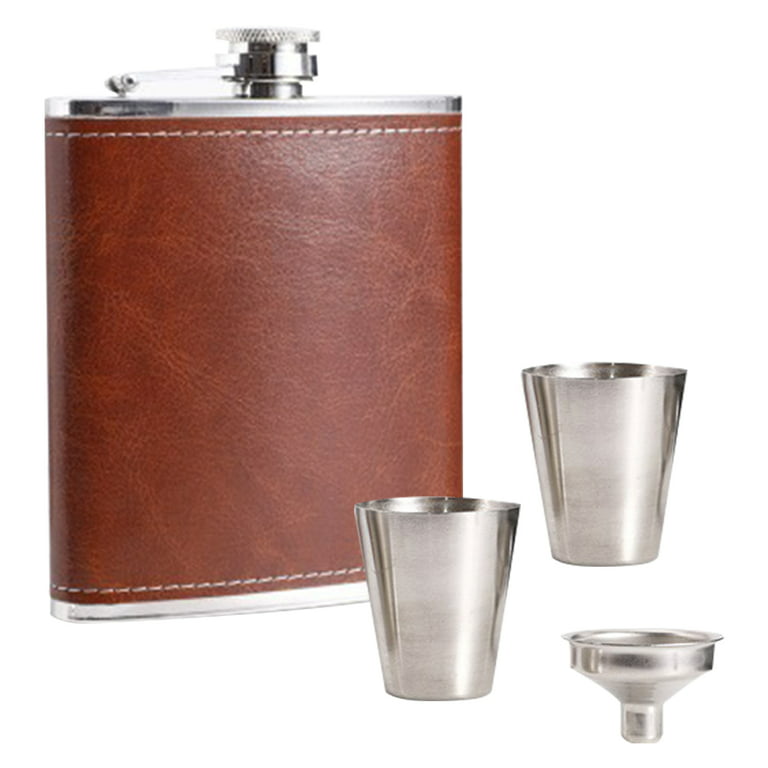 Idalio Leather Hip Flask for Liquor 8 Ounce Stainless Steel Black Leather, Black Flask Leak-Proof with Funnel for Men and Women