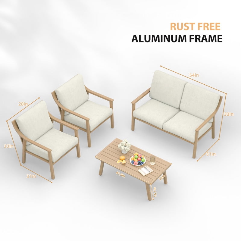 4Pcs Outdoor Conversation Sets with 2 Armchairs, 1 Loveseat & 1 Coffee Table, Patio Sectional Chat Set