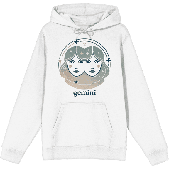 Gemini Zodiac Sign Adult White Long Sleeve Hoodie-Medium